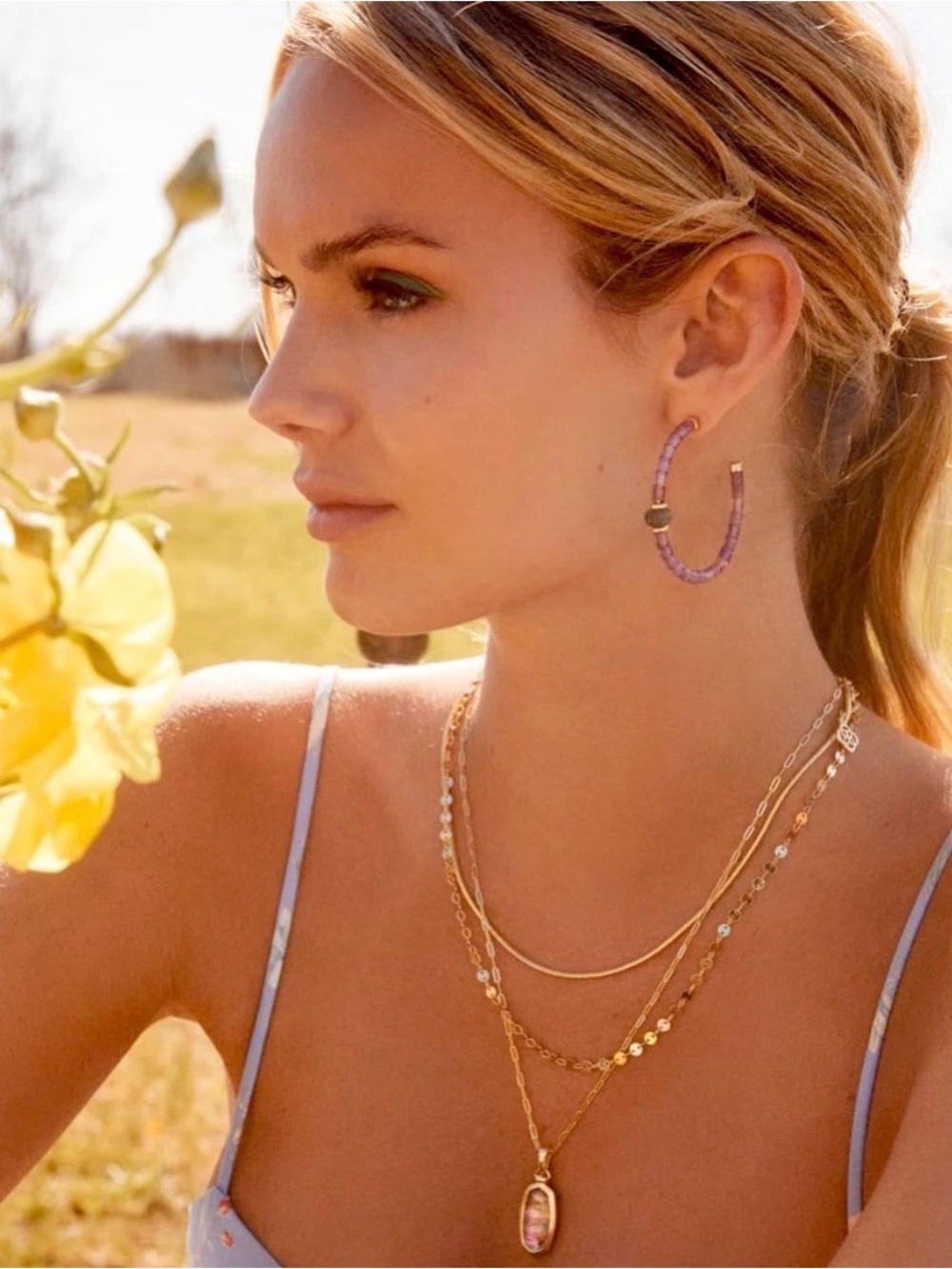 Kendra Scott Insley hoop earrings amethyst 14K gold plated brass NEW